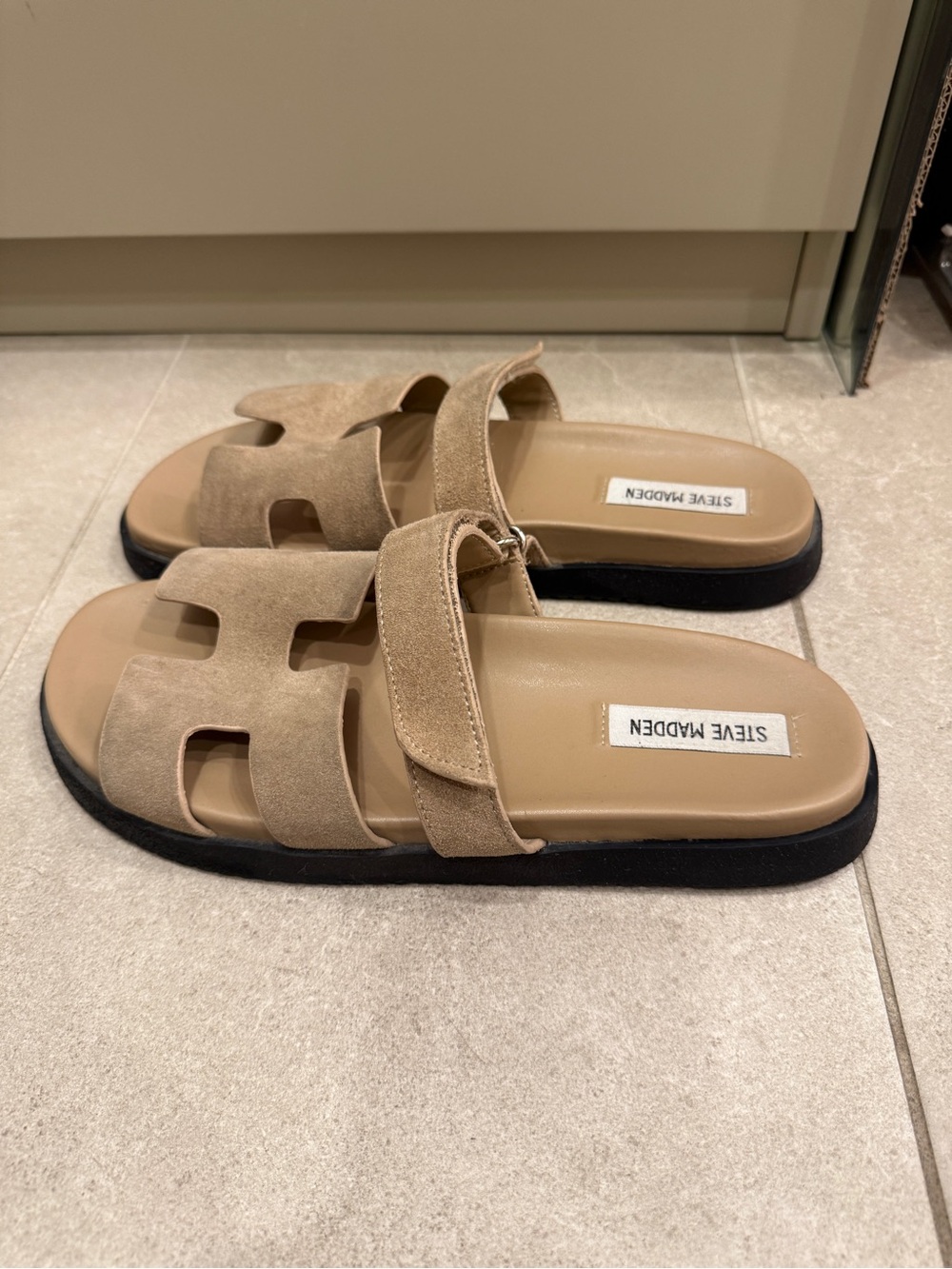 Steve Madden Mayven Taupe Suede Slide Sandals